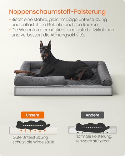 Feandrea Orthopädisches Hundebett, Hundekissen, Hundekorb, weiche Polsterung, Hundesofa, erhöhte Ränder, Bezug abnehmbar und waschbar, 120 x 85 x 18 cm, rutschfeste Unterseite, dunkelgrau PGW078G01V1