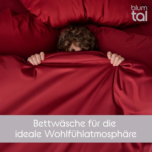 Blumtal Mako Satin Bettwäsche 200x220 Set & 2X 80x80 cm Kissenbezug Rot - Oeko Tex Zertifizierte Satin Bettwäsche aus 100% Baumwolle… – Ansicht 6
