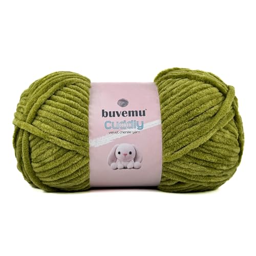 Image of Cuddly Velvet Chenille Yarn, Super Soft Fluffy Bulky for Knitting Crocheting Crafting Blanket Amigurumi, Durable for Shedding, 3.53 Ounces (100 Gram) 109 Yards (100 Meters) (Moss)
