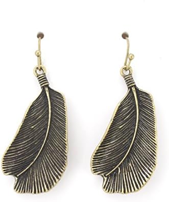 Gold Tone Light-weight Detailed Leaf Dangle Drop Earrings (Leaf H)
