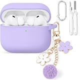 Wowwat Capa para AirPods Pro 3 2025, capa protetora de silicone macio compatível com Apple AirPods Pro 3 gerações, capa feminina com corrente de flores, chaveiro e kit de limpeza - roxo
