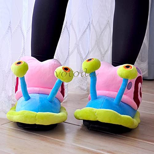 UKKO Slippers Winter Cartoon Slippers Women Cute Snail Home Plush Shoes Indoor Cozy Flat Slides Furry Warm Cotton Slipper Girl-Light Blue,84