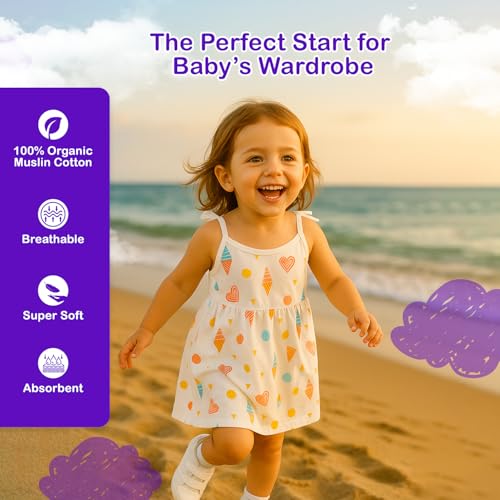 Image of Kidbea Organic Cotton Baby Girl Dresses | Muslin Frock for Girls | Soft Breathable Cute Printed Summer Wear Clothes with Tie-Up Shoulders