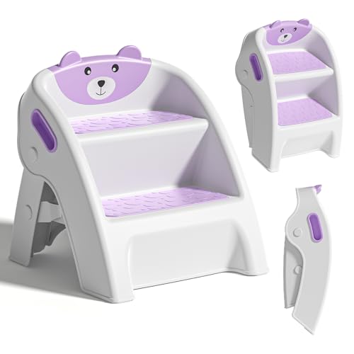 TPN Toddler Step Stool for Bathroom Sink and Potty Training Durable Anti-Slip,Anti-Tip A-Frame,10-Second Assembly, 2-Step Potty Stool with Wide Steps (Purple)