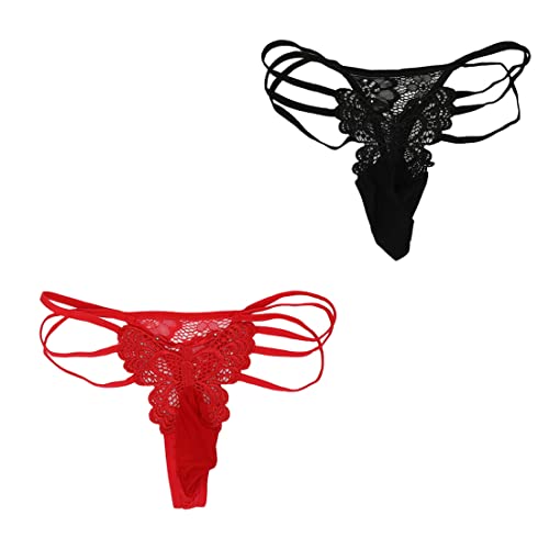 [Lunon] 男 コスプレ 紐パン セクシー 下着 2点 セット Tバッグ パンツ 男性用 大きいサイズ 過激 女装 ショーツ コスチューム （ブラック/レッド） - 画像1