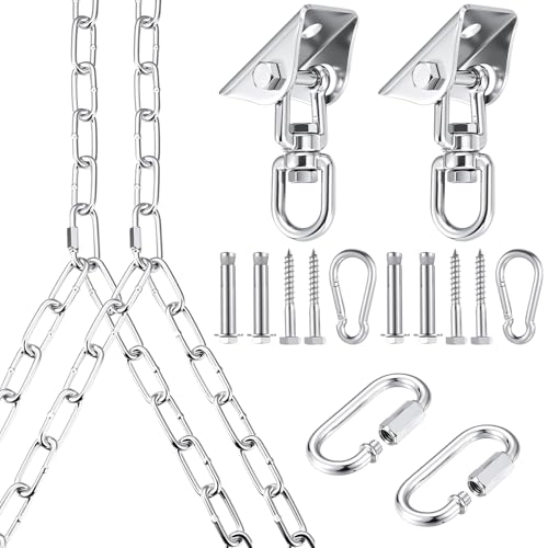 Otoolling Heavy Duty Porch Swing Hanging Kit with Y-chain & 360° Swivel Hangers 1500 Lbs Capacity, Rustproof Zinc-plated Chains 304 Stainless Steel Mount Hooks, Indoor/outdoor Swing & Hammock Hardware