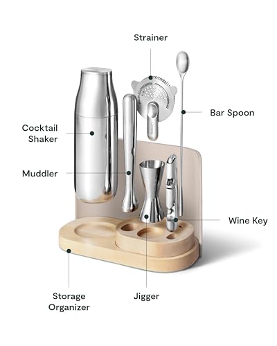 image for Caraway 9-Piece Complete Bar Set - Cocktail Shaker, Jigger, Muddler, W