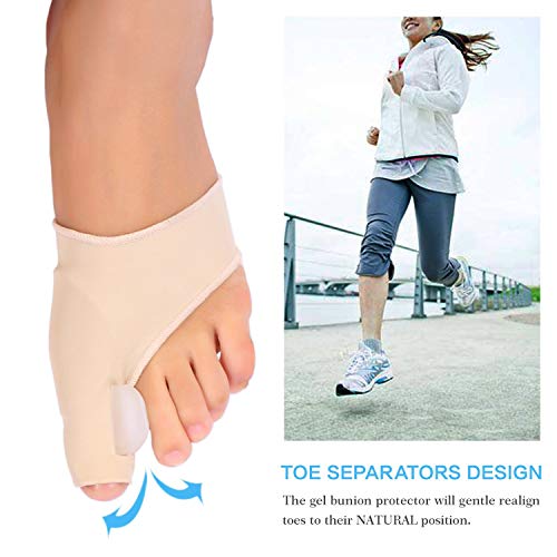 Gel Pad Bunion Corrector Protector Sleeves with Gel Toe Separators Spacers Straightener and Spreader 2 Booties Easy Wear Day or Night for Hallux Valgus Bunion Pain Relief Big Toe Alignment (1 Pair)