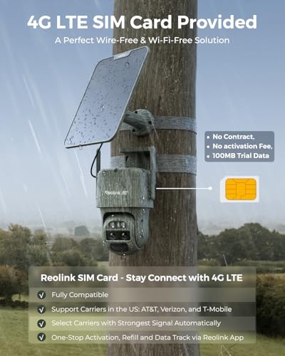REOLINK 4K Dual Lens 4G LTE Cellular Security Camera, SIM Card Included, Wireless Auto Tracking Trail Camera, 6X Hybrid Zoom, No-Glow IR, Waterproof for Wildlife, TrackMix LTE Trail + Solar Panel 2