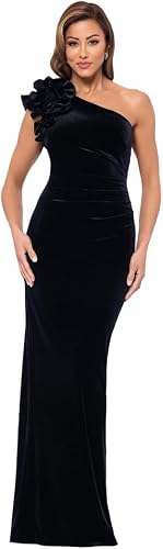 Xscape Women's Long Sleeve Glitter Knit Ruched Back Dress with Side Slit, Black,
