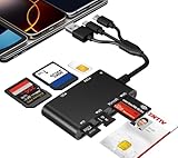 Adattatore per schede SIM per iPhone con tripla porta Lightning/USB-A/USB-C, lettore di smart card portatile 7 in 3, lettore CAC e lettore di schede SIM/SD/TF/MS Pro Duo/M2/IC/PIV per Windows/MacOS/Linux, Plug and Play