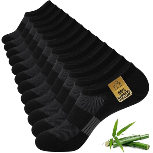 ZhiNuSi No Show Socks Men Rayon from Bamboo Low Cut Thin Ankle Short Footies Non Slip Invisible Socks for Sneakers Black 6 Pairs Size 10-13