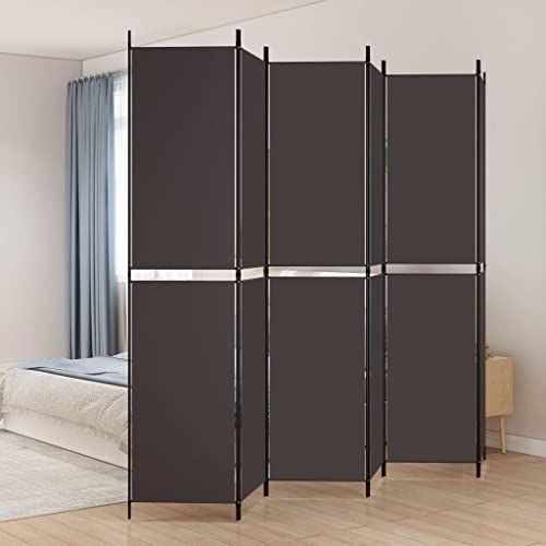 Biombo de tela plegable con poliéster transpirable para dormitorio, salón y exterior, 6 piezas, color marrón, 300 x 220 cm