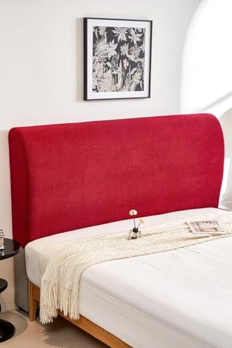Image of HOMETHREADS Stretchable Lycra /Velvet Headboard Cover | Soft, Dust-Proof & Wrinkle-Resistant Bed Back Protector | Fits Leather, Wooden & Fabric Bedsides | for 6ft to 6.5ft Beds | (Red, 172x65cm)