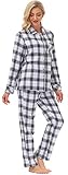 MoFiz Sleepwear Pyjama Set Langarm Baumwole Schlafanzug Damen Nachtwäsche mit Bündchen Pyjamahose Herbst und Winter M