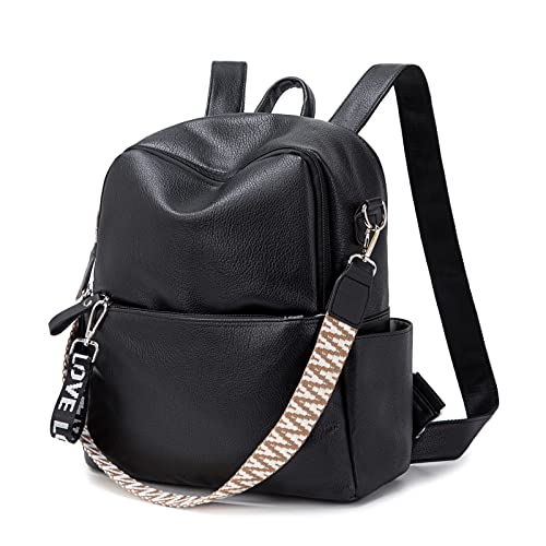 Suweir Rucksack Damen Klein - 2 in 1 Rucksacktasche Leder PU Schultertasche Schulrucksack Wasserdicht Lederrucksack Anti Diebstahl Tagesrucksack für Reisen, Arbeit, Schule (Schwarz)