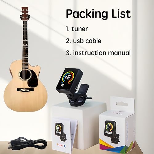 Rechargeable Guitar Tuner, Clip on Tuner with Guitar Bass Ukulele Violin Chromatic Tuning Modes, Black by Ssllretu - Used condition - Image 7