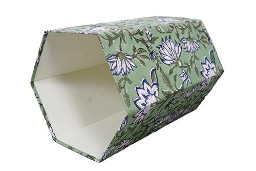 Image of Generic 3.3 Gallon Cotton Hand Block Printed Paper Waste Basket |Small Decorative Trash Can for Housewarming Gifts in Living Room, Bedroom, Bathroom | Eco-Friendly, Plastic-Free (1, D BLUE GREEN)