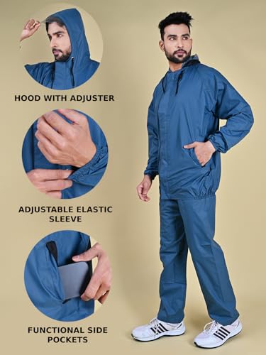 Image of Rupa mens Rupa Rainwear for Men, Waterproof PU Rain Jacket with Pants and Carry Bag, Pack of 1