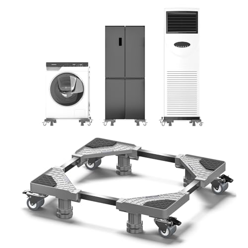 Soporte Lavadora,Ajustable Base Lavadora con 4 Patas y 4 Ruedas,Base con Ruedas para Lavadora FrigoríFico,Secadora y Congelador,Amortiguador y Antideslizante,Carga 200kg,Regulable: 42-65cm