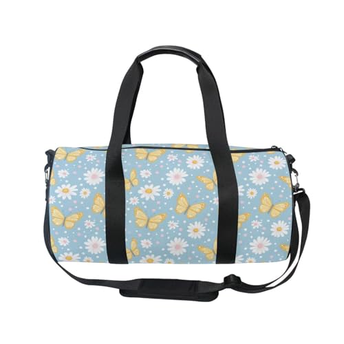 Daisy Butterfly Sports Duffel Bag Full Print Durable Barrel Gym Bag with Large Capacity, Adjustable Strap and Side Zippered Pocket for Fitness Sports Training and Travel2