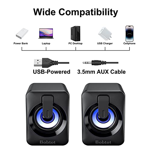 Computer Speaker Usb Powered Speaker Portable Mini Bluetooth Subwoofer With Rgb Lights Volume Control 3.5Mm Aux-In Hifi Stereo Sound Desk Audio System For Pc Monitor Tablets Desktop Laptop Cellphone #TOP6