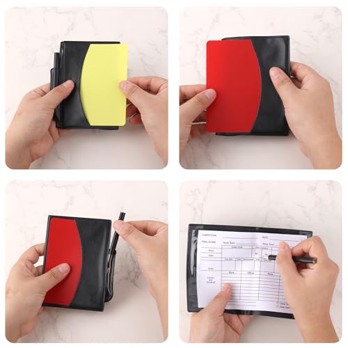 Football Ref Soccer Referee Kit, Yellow Red Cards with Card Storage Wallet Record Paper Pencil Warning Referee Accessories Equipment Set for Football Volleyball Basketball Sports Matches & Training