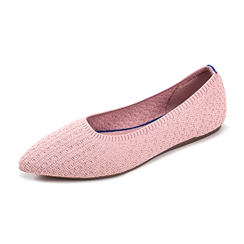 Frank Mully Frauen Spitze Zehe Ballett Flach Strickkleid Schuhe Low Wedge Komfort Slip On Flats Für Frau Klassische, Rosa, 41 EU