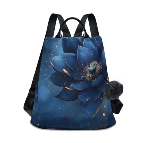 Backpack Purse for Women Fashion Travel Anti-theft Lotus Blue Watercolor Daypack Casual Shoulder Bag Medium Size