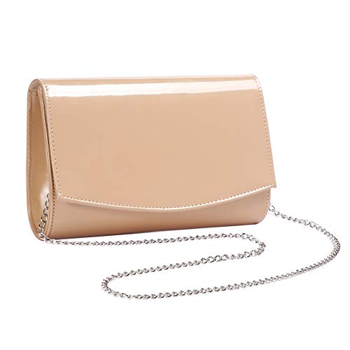 Wallyn's Women Patent Leather Wallets Fashion Clutch Purses, Evening Bag Handbag Solid Color (Light Brown) #TOP5