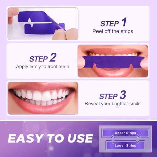 Image of Purple Teeth Whitening Strips for Sensitive Teeth 28 Count Whitener Strips | Tooth Whitening Stirps with Non Slip & Enamel Safe & Non Sensitive, Teeth Whitening Kit for Coffee Wine Stains Removal Fastly