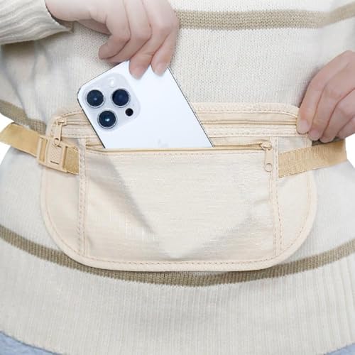 Image of Secure Travel Money Belt, Anti-Theft Passport Holder Travel Wallet for Men Women, adjustable Elastic Concealed Money Belt for Women Men Running Dog Walking (Khaki)