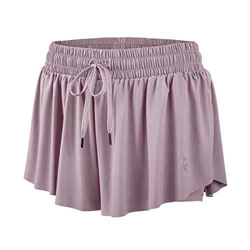 Image of 2 in 1 Flowy Running Shorts for Women Gym Yoga Athletic Womens Workout Biker Spandex Lounge Sweat Skirt Summer