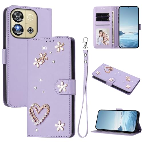Jiajihua Case Compatible with Oukitel C57 (Pro) / C57S,Compatible with Blu J12 Lanyard【Card Holder Wallet Flip Cover Magnetic Buckle Kickstand】 Purple