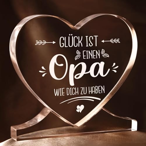 Juratar Opa Geschenk von Enkelkindern, Herzförmige Acryl Heimat Dekoration, Dekorative Geschenkartikel, 5.5 x 5.5 x 1 Zoll