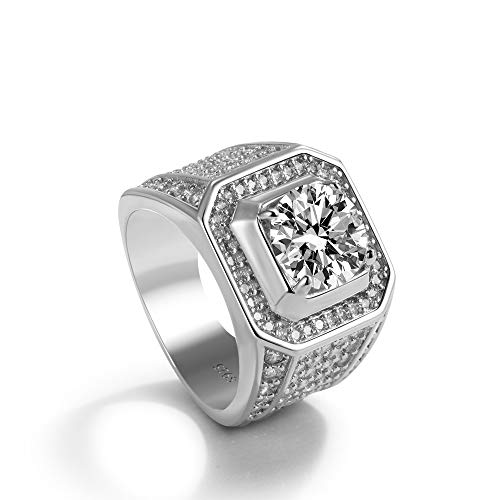 Noble Men's 925 Silver Ring-Square Cubic Zircon Inlaid-Classic Ring-Fashion Silver Jewelry-Party Accessories 8-13#