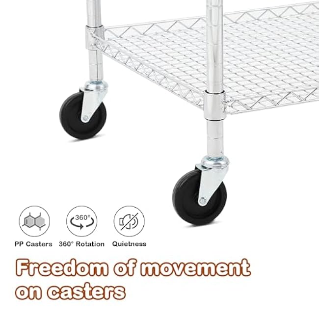 Commercial Grade Utility Cart, 3 Tires Wire Rolling Cart, Steel Service Cart with Wheels, Food Storage Trolley for Restaurant,Kitchen, Low Handle-Q4wxDDIv