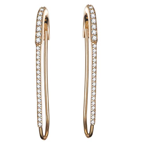 Javeny 925 Sterling Silver CZ Cubic Zirconia Safety Pin Wedding Bridal Earrings for Womens (White)