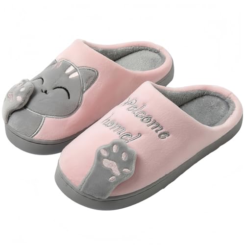 Cat Slippers for Women and Men with Soft Plush Upper Memory Foam Insole and Non Slip Sole Cute Indoor House Shoes for All Season Use Cozy Unisex Design