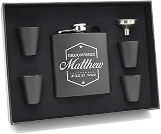 Engraved Personalized Groomsmen Flasks Gift Box Set - Wedding Favors - Custom Monogram