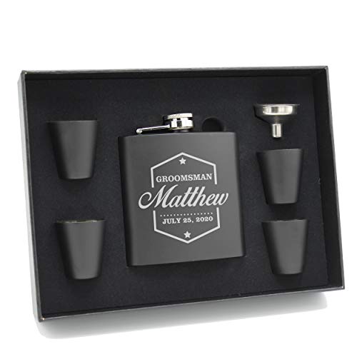 Engraved Personalized Groomsmen Flasks Gift Box Set - Wedding Favors - Custom Monogram