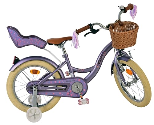 Vélo 16 pouces Volare Blossom violet pour fille avec stabilisateurs