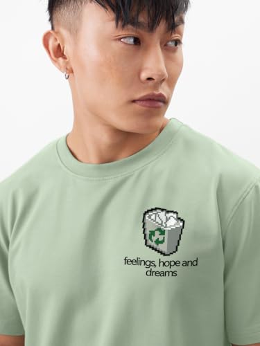 Image of The Souled Store Hopes & Dreams Men and Boys Short Sleeves Round Neck Green Graphic Printed Regular Fit Cotton T-Shirts