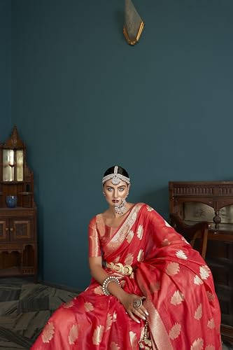 Image of SWORNOF Women's Pure Silk Saree With Blouse Piece