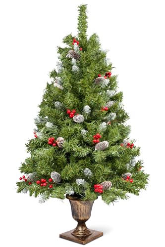 Uten Albero di Natale Artificiale in Vaso 120cm/47in, Vaso Rimovibile, Pigne Naturali e Bacche, 300 Rami in PVC di Alta Qualità, Riutilizzabile, Decorazioni delle Feste di Natale Casa Ufficio