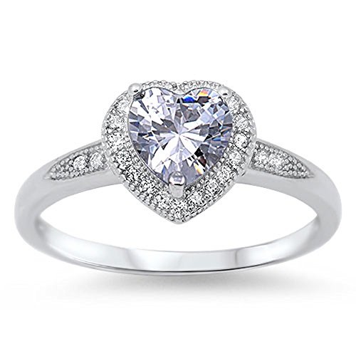 CHOOSE YOUR COLOR Sterling Silver Heart Halo Promise Ring