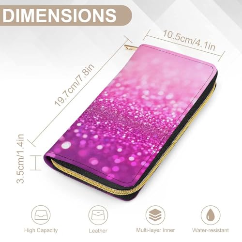 Women's Travel Zipper Purse Fashion Design, Huge Storage Capacity Purse, Cute Decor Wallet, Long PU Wallet Pink Glitter Pattern2