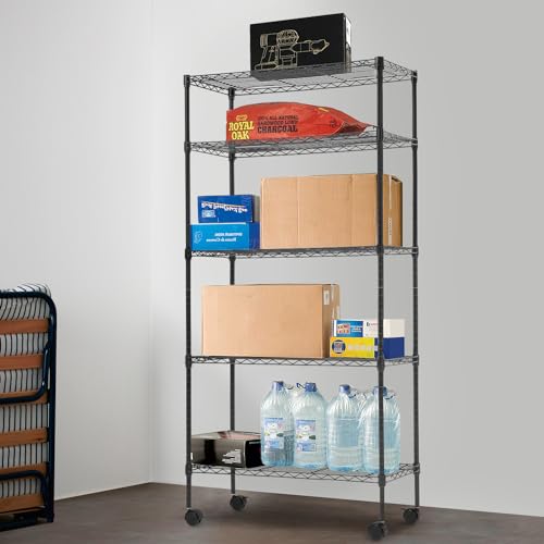 BestOffice 14"x30"x60" Commercial Storage Shelves Heavy Duty Shelving 5 Tier Layer Wire Shelving Unit with Wheels Metal Wire Shelf Standing Garage Shelves Storage Rack,Adjustable NSF Certified(Black) by BestOffice - Image 7