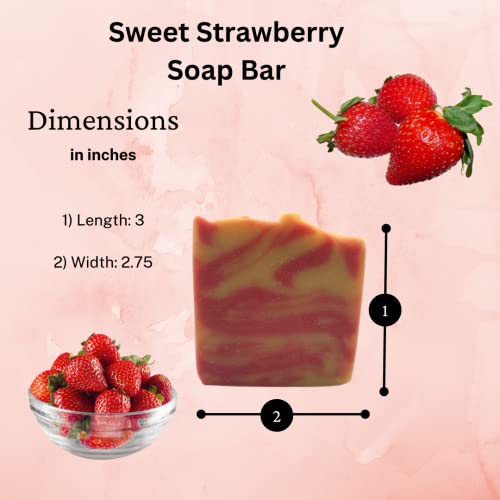 Sweet Strawberry Soap Bar, Natural And Handmade, Shea Butter, 4 Oz., For All Skin Types, Antibacterial, Vegan, Gluten Free, Cruelty Free, Coconut Oil, Olive Oil, Pink And Cream, #TOP5