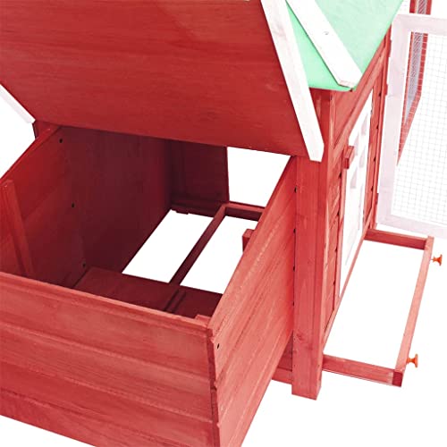 Hühnerstall mit Legenest Rot 193x68x104 cm Tanne Massivholz + Material: Massives Tannenholz, Sperrholz, verzinkter Stahl – Bild 6